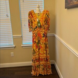 Farm Rio Yellow Rio Tapestry Maxi Dress NWT Small